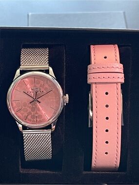 Coach Women’s Signature Pink Dial Watch Set – NWT With Box & Extra Strap